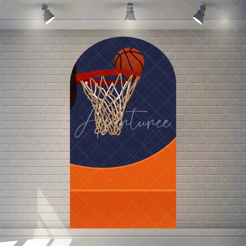Aperturee - Aperturee Orange Basketball Party Arch Sport Theme Backdrop Cover for Boys Birthday Baby Shower Dunk Decor and Photo Booth