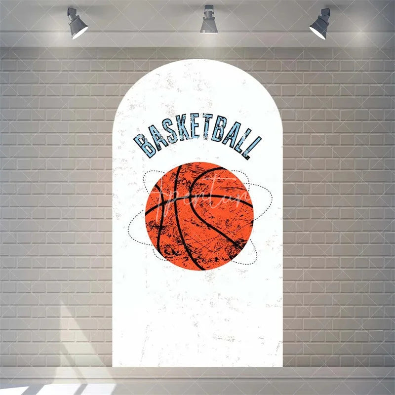 Aperturee - Aperturee Orange Basketball Party Arch Sport Theme Backdrop Cover for Boys Birthday Baby Shower Dunk Decor and Photo Booth