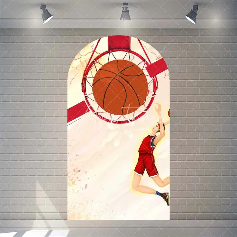 Aperturee - Aperturee Orange Basketball Party Arch Sport Theme Backdrop Cover for Boys Birthday Baby Shower Dunk Decor and Photo Booth
