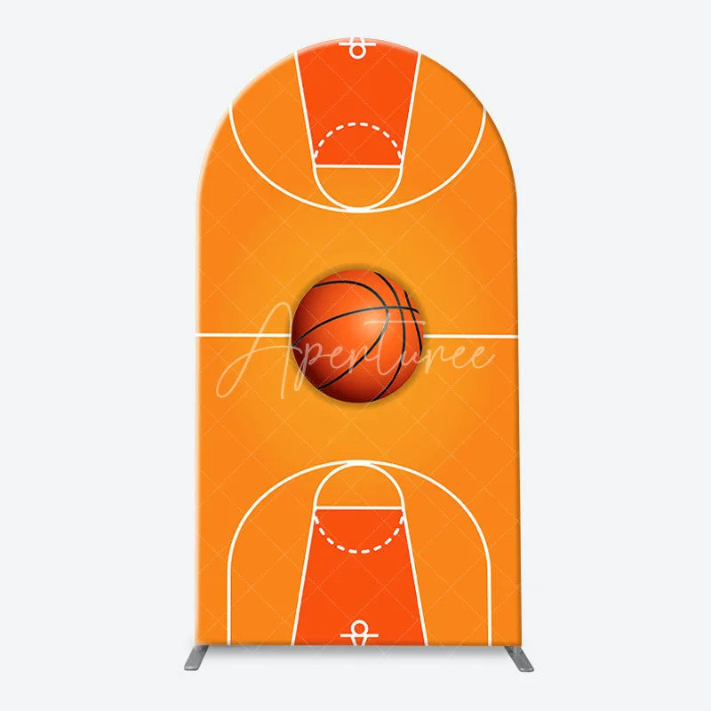 Aperturee - Aperturee Orange Black White Basketball Court Hoop Player Arch Backdrop Kit Sports Theme Birthday Party Decor