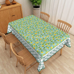 Aperturee - Aperturee Orange Citrus Rectangle Tablecloth Teal Botanical Leaf Dining Table Cloth Decor