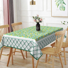 Aperturee - Aperturee Orange Citrus Rectangle Tablecloth Teal Botanical Leaf Dining Table Cloth Decor