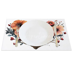 Aperturee - Aperturee Orange Floral Wooden Heart Set of 4 Placemats Love Sign Valentine Decoration Rustic Farmhouse Table Mat