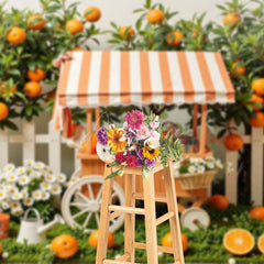 Aperturee - Aperturee Orange Fruit Cart White Fence Photography Backdrop