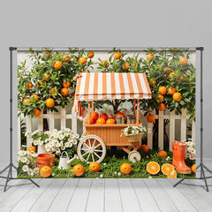 Aperturee - Aperturee Orange Fruit Cart White Fence Photography Backdrop