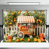 Aperturee - Aperturee Orange Fruit Cart White Fence Photography Backdrop