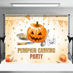 Aperturee - Aperturee Orange Gold Stars Flag Pumpkin Caving Party Backdrop