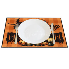 Aperturee - Aperturee Orange Halloween Gnome Set of 4 Placemats with Witch Silhouette for Fun and Spooky Holiday Decor