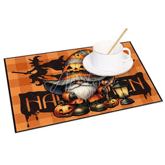 Aperturee - Aperturee Orange Halloween Gnome Set of 4 Placemats with Witch Silhouette for Fun and Spooky Holiday Decor