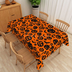 Aperturee - Aperturee Orange Halloween Rectangle Tablecloth with Jack O’ Lantern Print for Fall Harvest and Spooky Party Decor