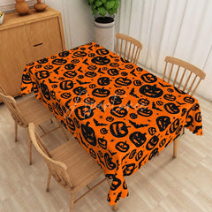Aperturee - Aperturee Orange Halloween Rectangle Tablecloth with Jack O’ Lantern Print for Fall Harvest and Spooky Party Decor