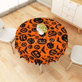 Aperturee - Aperturee Orange Halloween Round Tablecloth with Jack-o’-Lanterns Bats and Spiders for Spooky Party Decor