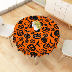 Aperturee - Aperturee Orange Halloween Round Tablecloth with Jack-o’-Lanterns Bats and Spiders for Spooky Party Decor