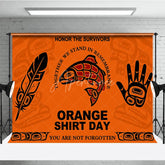 Aperturee - Aperturee Orange Indigenous Art Salmon Feather Hand Orange Shirt Day Holiday Backdrop Honoring Survivors and Remembrance Theme