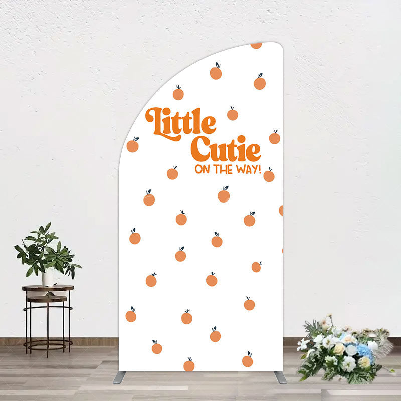 Aperturee - Aperturee Orange Little Cutie Baby Shower Half Moon Arch Backdrop