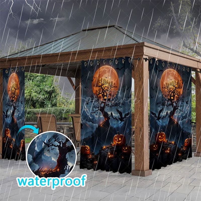 Aperturee - Aperturee Orange Moonlight Waterproof Printed Outdoor Curtains