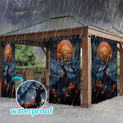 Aperturee - Aperturee Orange Moonlight Waterproof Printed Outdoor Curtains