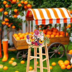 Aperturee - Aperturee Orange Orchard Cart White Fence Photography Backdrop