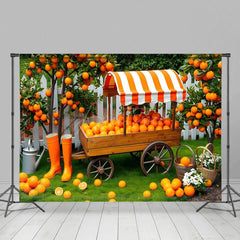 Aperturee - Aperturee Orange Orchard Cart White Fence Photography Backdrop