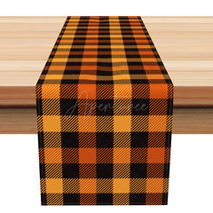 Aperturee - Aperturee Orange Plaid Autumn Table Runner Rustic Farmhouse Dining Decor Thanksgiving and Fall Harvest Kitchen Linen