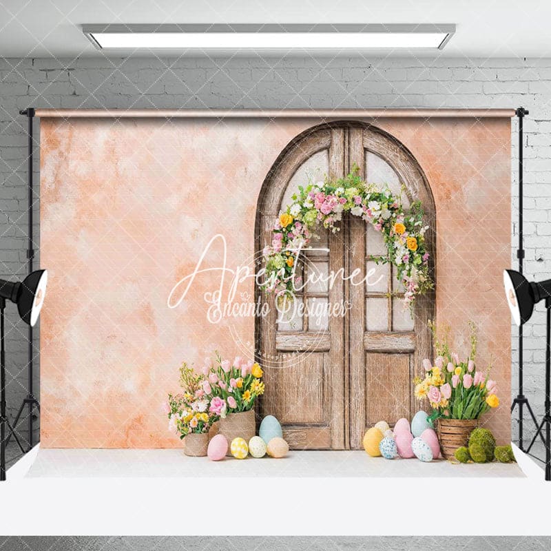 Aperturee - Aperturee Orange Retro Wall Door Eggs Easter Combo Set Backdrop