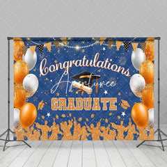 Aperturee - Aperturee Orange Silhouette Glitter Balloons Graduation Backdrop