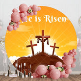 Aperturee - Aperturee Orange Sky Cross He Is Risen Round Easter Backdrop