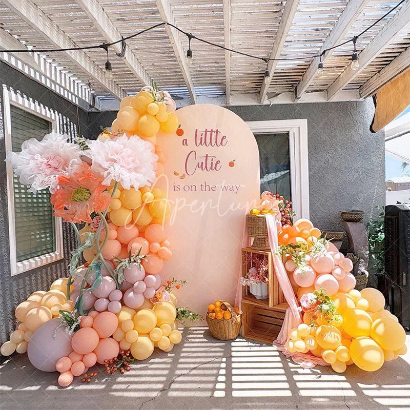 Aperturee - Aperturee Orange Sweet Cutie Baby Shower Arch Backdrop