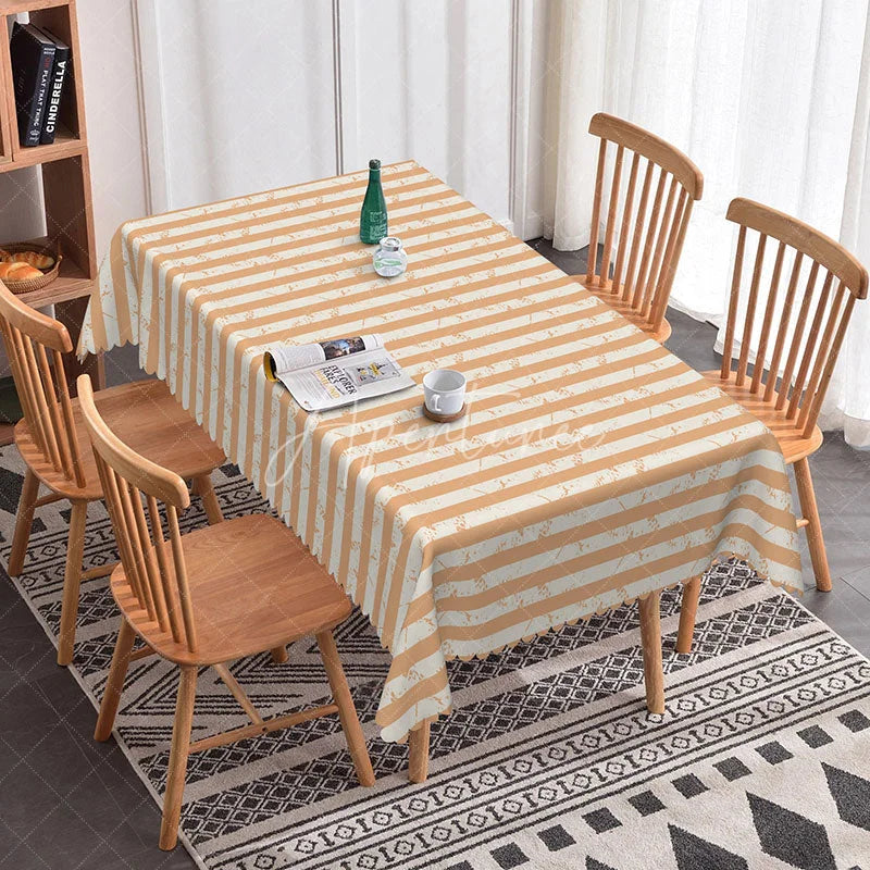 Aperturee - Aperturee Orange White Striped Rectangle Tablecloth Rustic Distressed Grunge Pattern Cover Modern Dining Room Decor