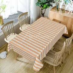 Aperturee - Aperturee Orange White Striped Rectangle Tablecloth Rustic Distressed Grunge Pattern Cover Modern Dining Room Decor