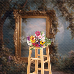 Aperturee - Aperturee Ornate Gold Frame in Enchanted Forest Photography Backdrop Misty Magical Woods Fairytale Wedding Background