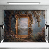 Aperturee - Aperturee Ornate Gold Frame in Enchanted Forest Photography Backdrop Misty Magical Woods Fairytale Wedding Background