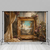 Aperturee - Aperturee Ornate Gold Frame in Palace Photography Backdrop Royal Baroque Wedding Decor Luxury Photo Background