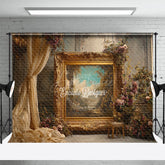 Aperturee - Aperturee Ornate Gold Frame in Palace Photography Backdrop Royal Baroque Wedding Decor Luxury Photo Background