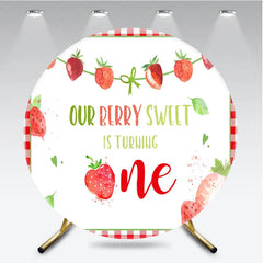 Aperturee - Aperturee Our Berry Sweet is Turning One Round Backdrop Strawberry 1st Birthday Party Decoration