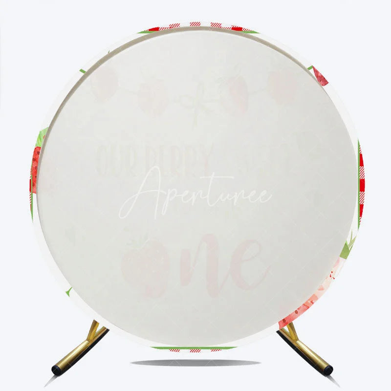 Aperturee - Aperturee Our Berry Sweet is Turning One Round Backdrop Strawberry 1st Birthday Party Decoration
