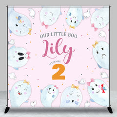 Aperturee Aperturee Our Little Boo is Turning Two Custom Backdrop Cute Ghost Second Birthday Pink Halloween Themed Party Banner