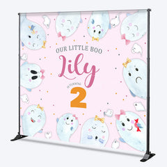 Aperturee Aperturee Our Little Boo is Turning Two Custom Backdrop Cute Ghost Second Birthday Pink Halloween Themed Party Banner