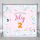 Aperturee Aperturee Our Little Boo is Turning Two Custom Backdrop Cute Ghost Second Birthday Pink Halloween Themed Party Banner