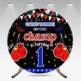 Aperturee - Aperturee Our Little Champ is Turning One Round Backdrop Boxing First Birthday Party Get Ready to Rumble Sports Decor