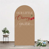 Aperturee - Aperturee Our Little Cherry On Top Arch Backdrop Minimalist Retro Themed Baby Shower Vintage Fruit Welcome Sign Decor
