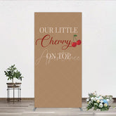 Aperturee - Aperturee Our Little Cherry On Top Rectangle Backdrop Minimalist Retro Themed Baby Shower Vintage Fruit Welcome Sign Decor