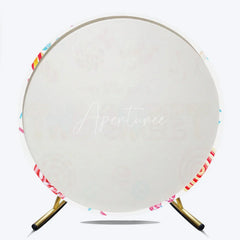 Aperturee - Aperturee Our Little Girl is Two Sweet Round Backdrop 2nd Birthday Candyland Theme Donut and Lollipop Party Decor