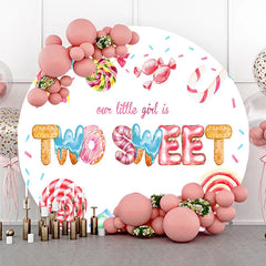 Aperturee - Aperturee Our Little Girl is Two Sweet Round Backdrop 2nd Birthday Candyland Theme Donut and Lollipop Party Decor
