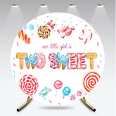 Aperturee - Aperturee Our Little Girl is Two Sweet Round Backdrop 2nd Birthday Candyland Theme Donut and Lollipop Party Decor