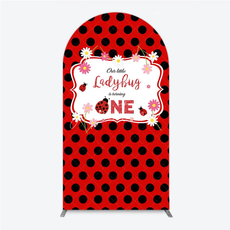 Aperturee - Aperturee Our Little Ladybug is Turning One Arch Backdrop Red and Black Polka Dot First Birthday Cute Insect Party Decor