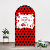 Aperturee - Aperturee Our Little Ladybug is Turning One Arch Backdrop Red and Black Polka Dot First Birthday Cute Insect Party Decor