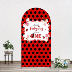 Aperturee - Aperturee Our Little Ladybug is Turning One Arch Backdrop Red and Black Polka Dot First Birthday Cute Insect Party Decor