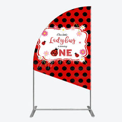 Aperturee - Aperturee Our Little Ladybug is Turning One Half Moon Arch Backdrop Red and Black Polka Dot First Birthday Cute Insect Party
