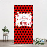 Aperturee - Aperturee Our Little Ladybug is Turning One Rectangle Backdrop Red and Black Polka Dot First Birthday Cute Insect Party Decor